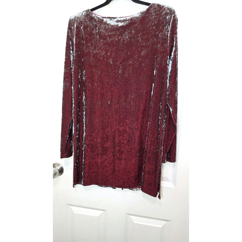 Vintage J.B.S. Ltd. Red Crushed Velvet Long-Sleeve Tunic Floral Buttons Size 10 - Picture 3 of 8